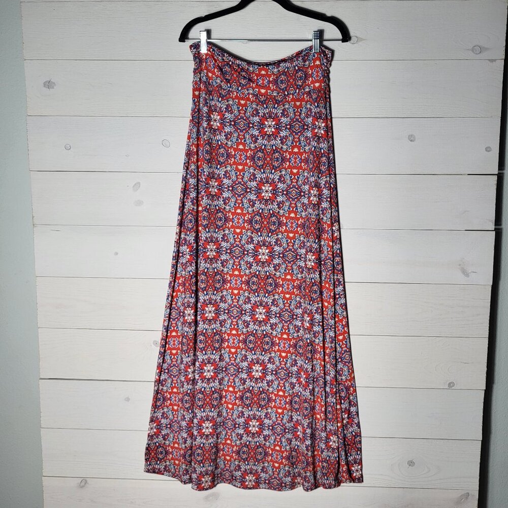GILLI Maxi Skirt Geometric Fold Over Waist BOHO Festival.